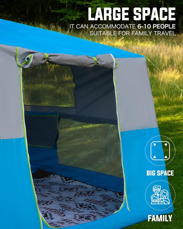 14.1'x6.5'x9' Inflatable Tents for Camping, Portable 6/8/10 Person Blow Up Air Tent, Waterproof Windproof Easy Setup Large Family Tent with 2 Doors, 6 Windows, Mosquito Screen - Image 3