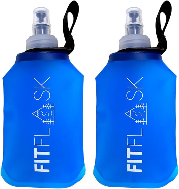 2 Pack Soft Water Bottle, TPU Collapsible Flask Foldable Bottles for Hydration Pack, BPA-Free, for Running Hiking Cycling Climbing. (Small)