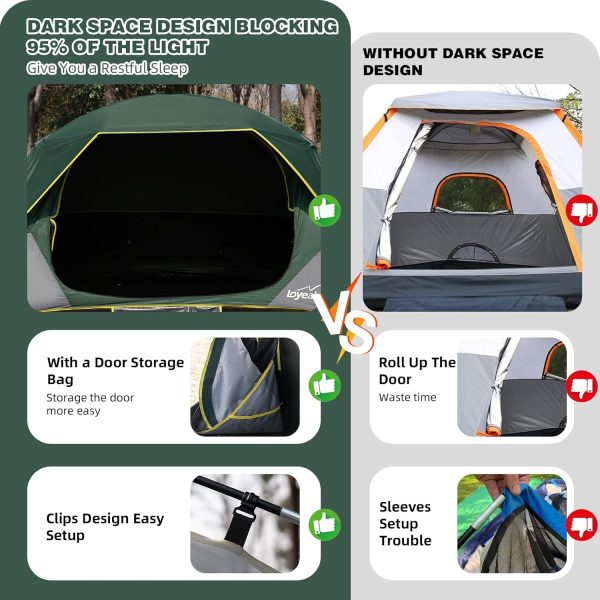 4 Person Blackout Camping Tent, Easy Setup Waterproof Family Dome Tent for Camping with Rainfly, Portable Double Layer Large Family Tent for Outdoor Camping&Hiking - Image 2