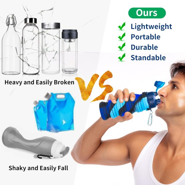 Collapsible Water Bottles, 2 Pack 16oz Silicone Travel Water Bottle Leakproof BPA Free Foldable Sport Water Bottles with Leak proof Twist Cap for Camping,Hiking Outdoor Indoor Sport - Image 4