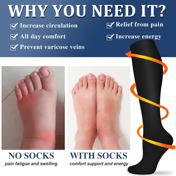 Compression Socks for Women and Men Circulation (3 Pairs) - Best for Nursing,Running,Travel Knee High Socks - Image 2