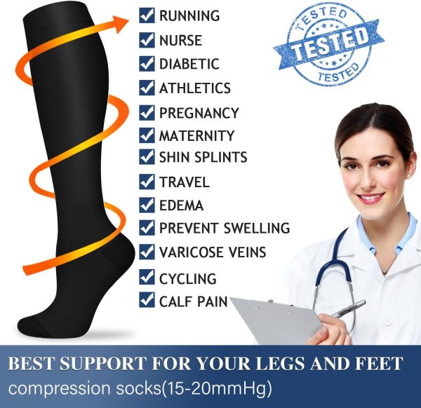 Compression Socks for Women and Men Circulation (3 Pairs) - Best for Nursing,Running,Travel Knee High Socks - Image 6