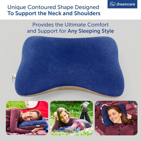 DREAMCARE Camping Pillow, Memory Foam Travel Pillow, Camping Accessories - Small Pillow Camping Essentials Camping Pillows for Sleeping, Backpacking Pillow, Travel Pillows for Sleeping (Medium,Blue) - Image 3