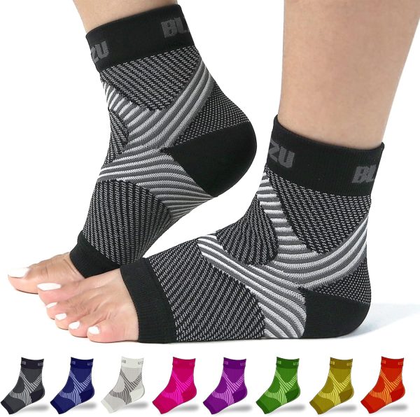 Foot & Ankle Brace Socks - Plantar Fasciitis Relief Neuropathy Socks, Arch Support for Women & Men, Ankle Compression Sleeve for Heel Spurs, Tendonitis, Ankle Wrap for Sprained Ankle Black S-M