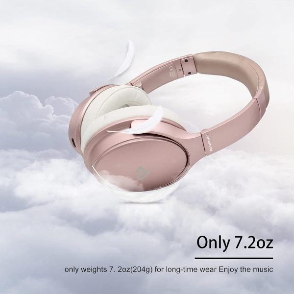 INFURTURE Rose Gold Active Noise Cancelling Headphones with Microphone Wireless Over Ear Bluetooth, Deep Bass, Memory Foam Ear Cups, Quick Charge 40H Playtime, for TV, Travel, Home Office - Image 8