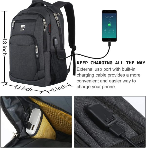 Laptop Backpack,Business Travel Anti Theft Slim Durable Laptops Backpack with USB Charging Port,Water Resistant College Computer Bag for Women & Men Fits 15.6 Inch Laptop and Notebook - Black - Image 3