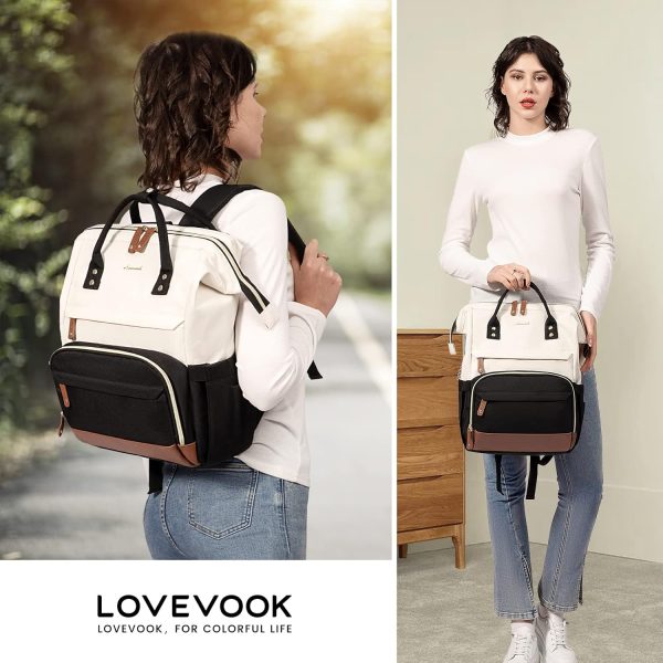 LOVEVOOK Laptop Backpack for Women, 15.6 Inch Work Business Backpacks Purse with USB Port, Large Capacity Nurse Bag College Bookbag for School, Waterproof Casual Daypack for Travel,Black-White-Brown - Image 6