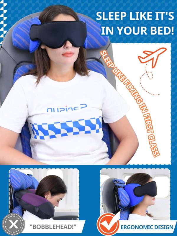 Travel Pillows for Airplanes, Neck Pillow with Eye Mask for Sleeping Long Flights, Travel Pillow for Car Road Trip, Car Headrest, FSA HSA Eligible Approved Travel Accessories, Black - Image 2